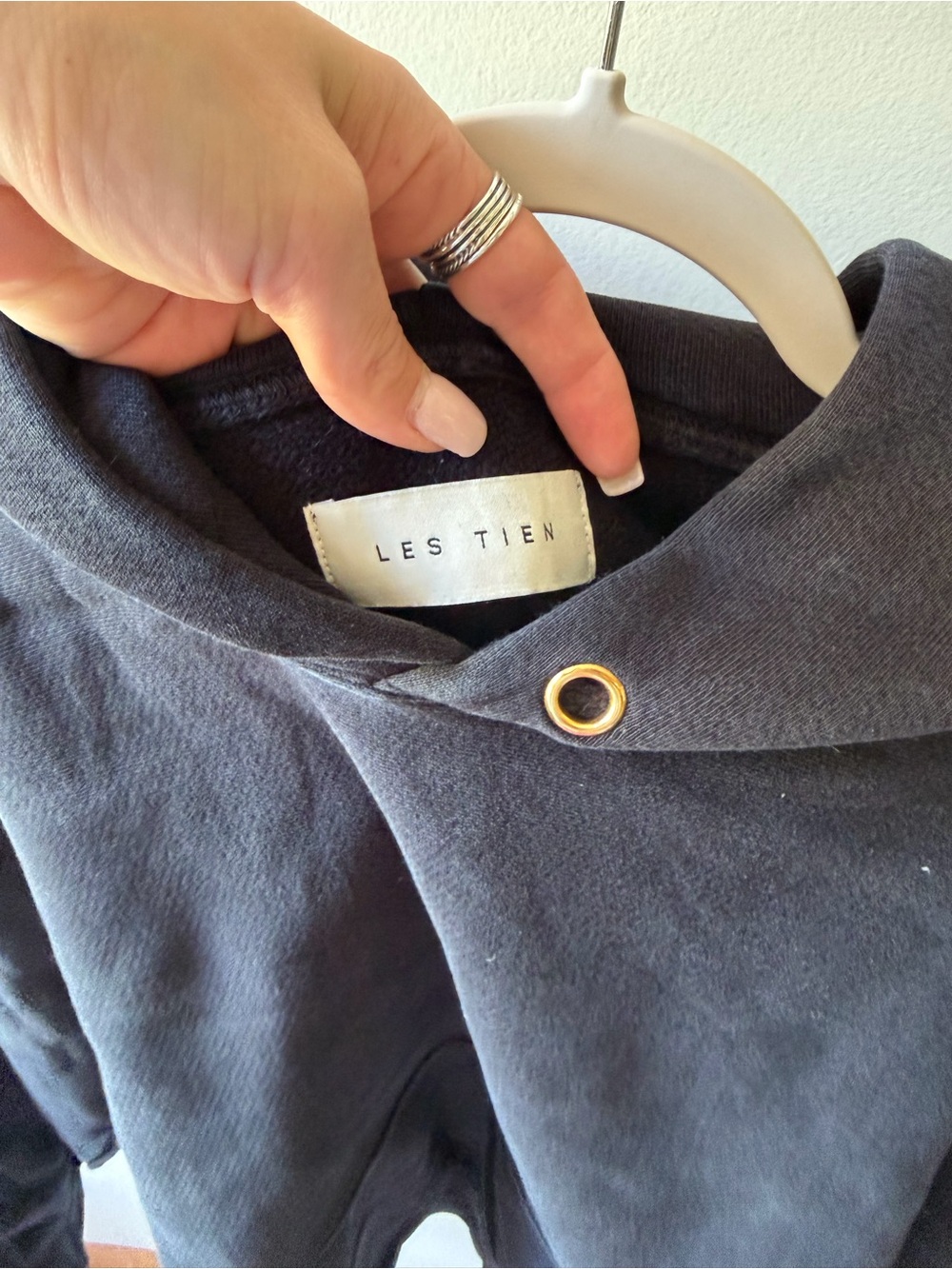 LES TIEN Men's Black Hoodie with Grommet Detail